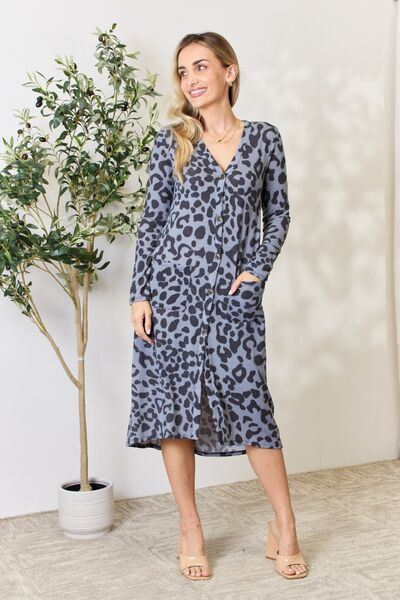 swvws Celeste Full Size Button Up Animal Print Cardigan