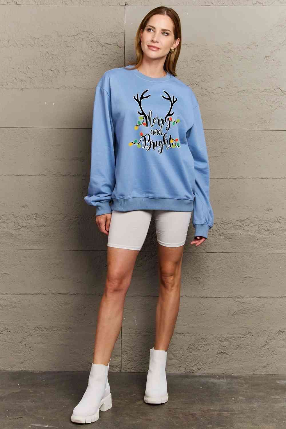 swvws Simply Love Full Size MERRY AND BRIGHT Graphic Sweatshirt