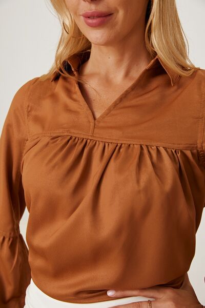 swvws Balloon Sleeve Collared Neck Blouse