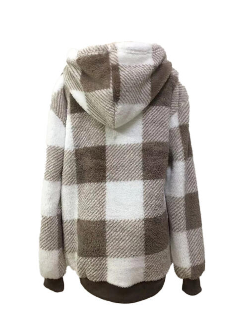 swvws Plaid Half Zip Drawstring Hoodie