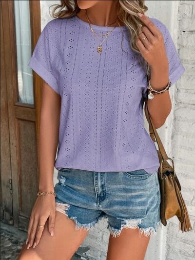 swvws Eyelet Round Neck Short Sleeve T-Shirt