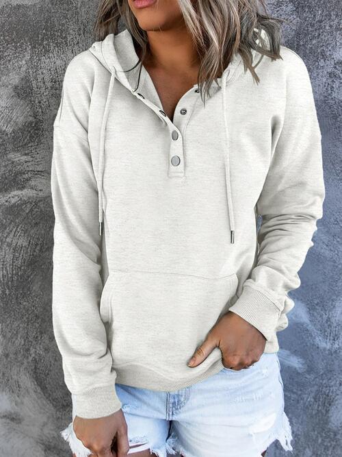 swvws Half Snap Drawstring Long Sleeve Hoodie