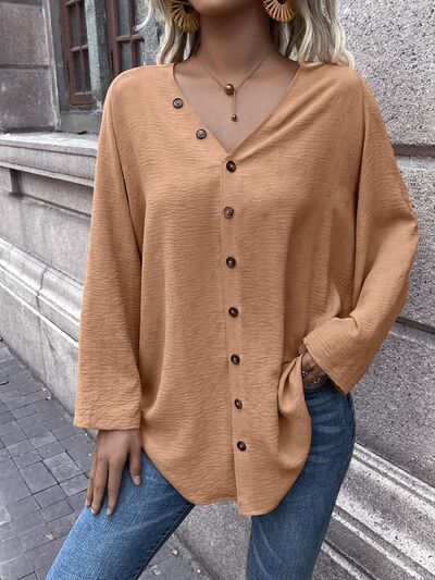 swvws Button Up V-Neck Long Sleeve Shirt