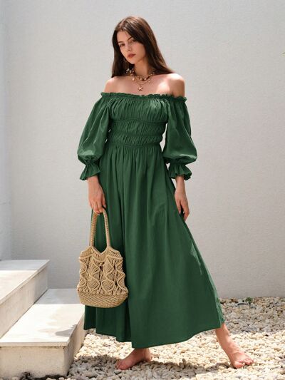 swvws Smocked Off-Shoulder Flounce Sleeve Dress