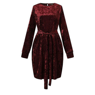 swvws Tied Round Neck Long Sleeve Dress