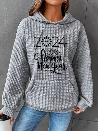 swvws Full Size 2024 HAPPY NEW YEAR Waffle-Knit Hoodie