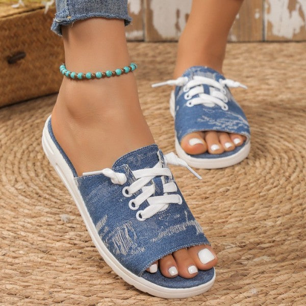 swvws - Deep Blue Casual Patchwork Round Comfortable Shoes