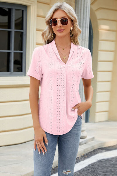 swvws Eyelet Short Sleeve Blouse