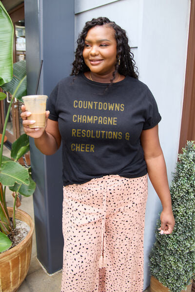 swvws Simply Love Full Size COUNTDOWNS CHAMPAGNE RESOLUTIONS & CHEER Round Neck T-shirt