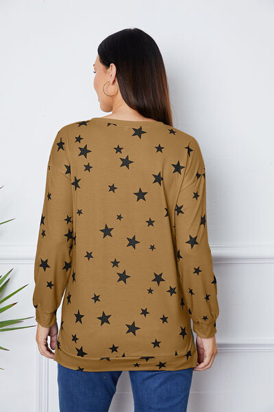 swvws Star Print Round Neck Dropped Shoulder Sweatshirt