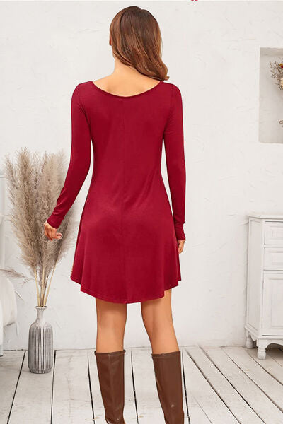 swvws Round Neck Long Sleeve Mini Dress