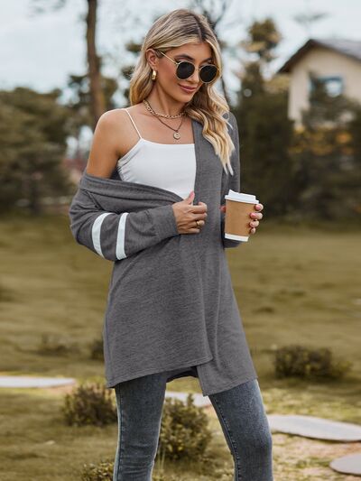 swvws Striped Open Front Dropped Shoulder Cardigan