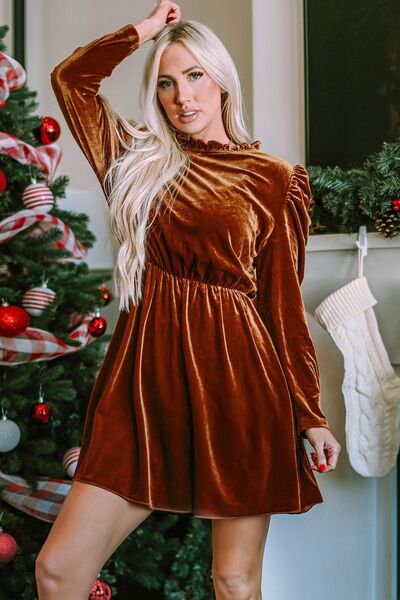 swvws Frill Trim Long Sleeve Mini Dress