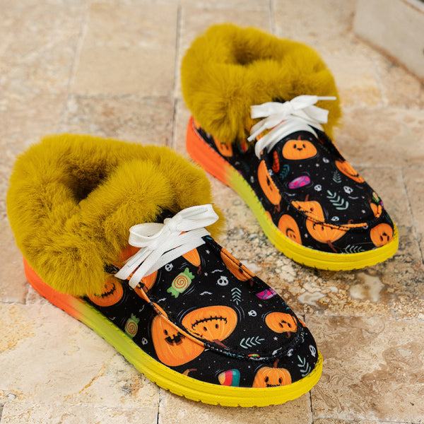 swvws - Black Casual Patchwork Frenulum Printing Round Keep Warm Comfortable Out Door Shoes