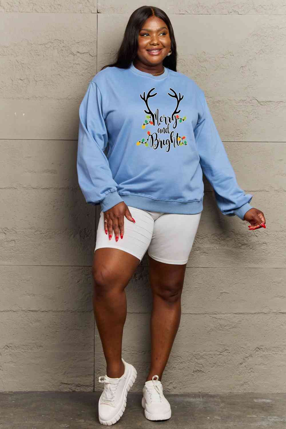 swvws Simply Love Full Size MERRY AND BRIGHT Graphic Sweatshirt