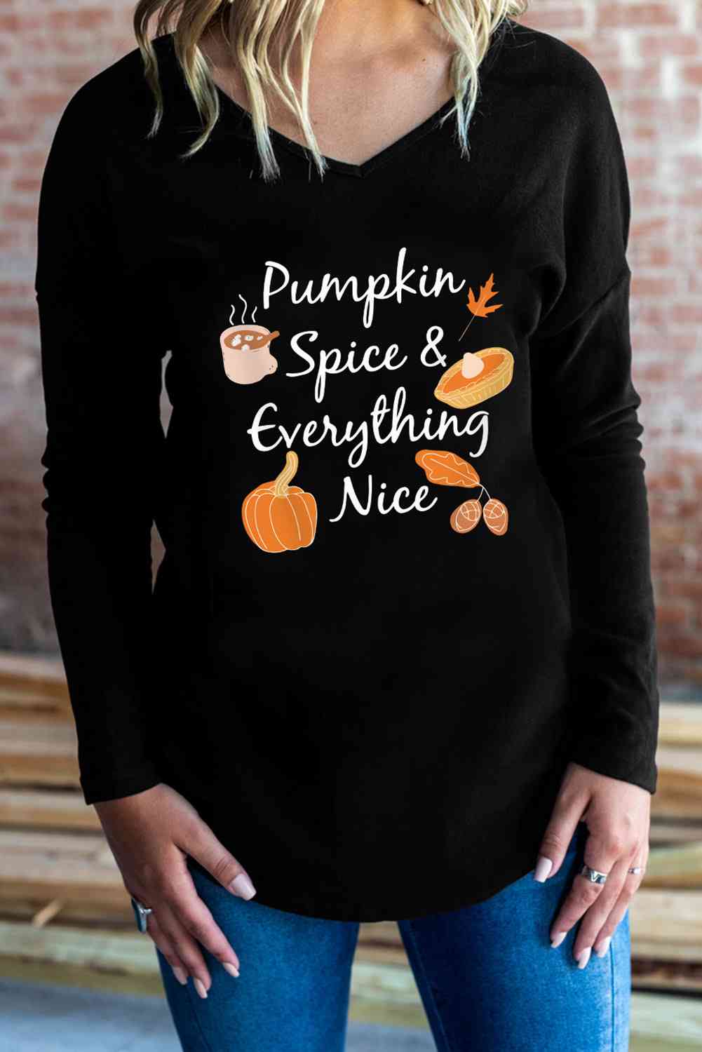 swvws Fall Theme V-Neck Long Sleeve T-Shirt