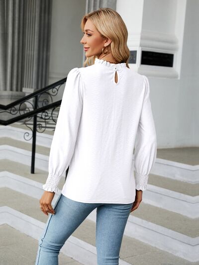 swvws Frill Mock Neck Lantern Sleeve Blouse