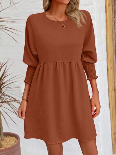 swvws Round Neck Lantern Sleeve Mini Dress