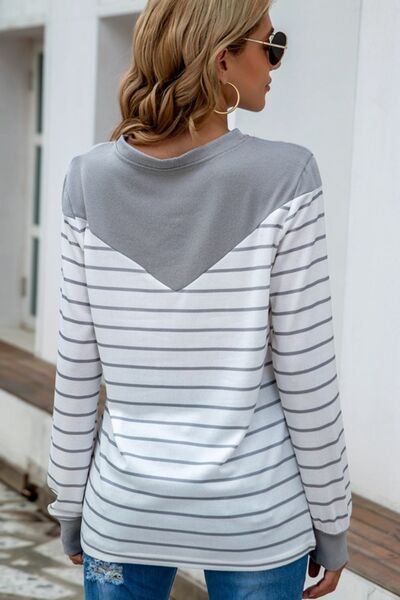 swvws Striped Round Neck Long Sleeve T-Shirt