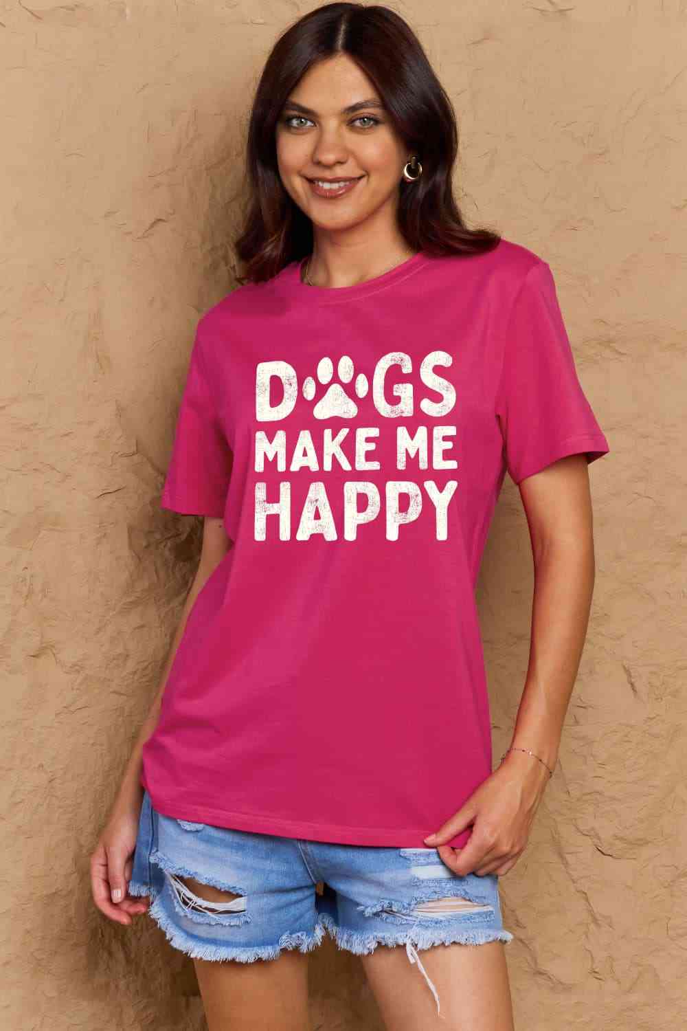 swvws Simply Love Full Size DOGS MAKE ME HAPPY Graphic Cotton T-Shirt