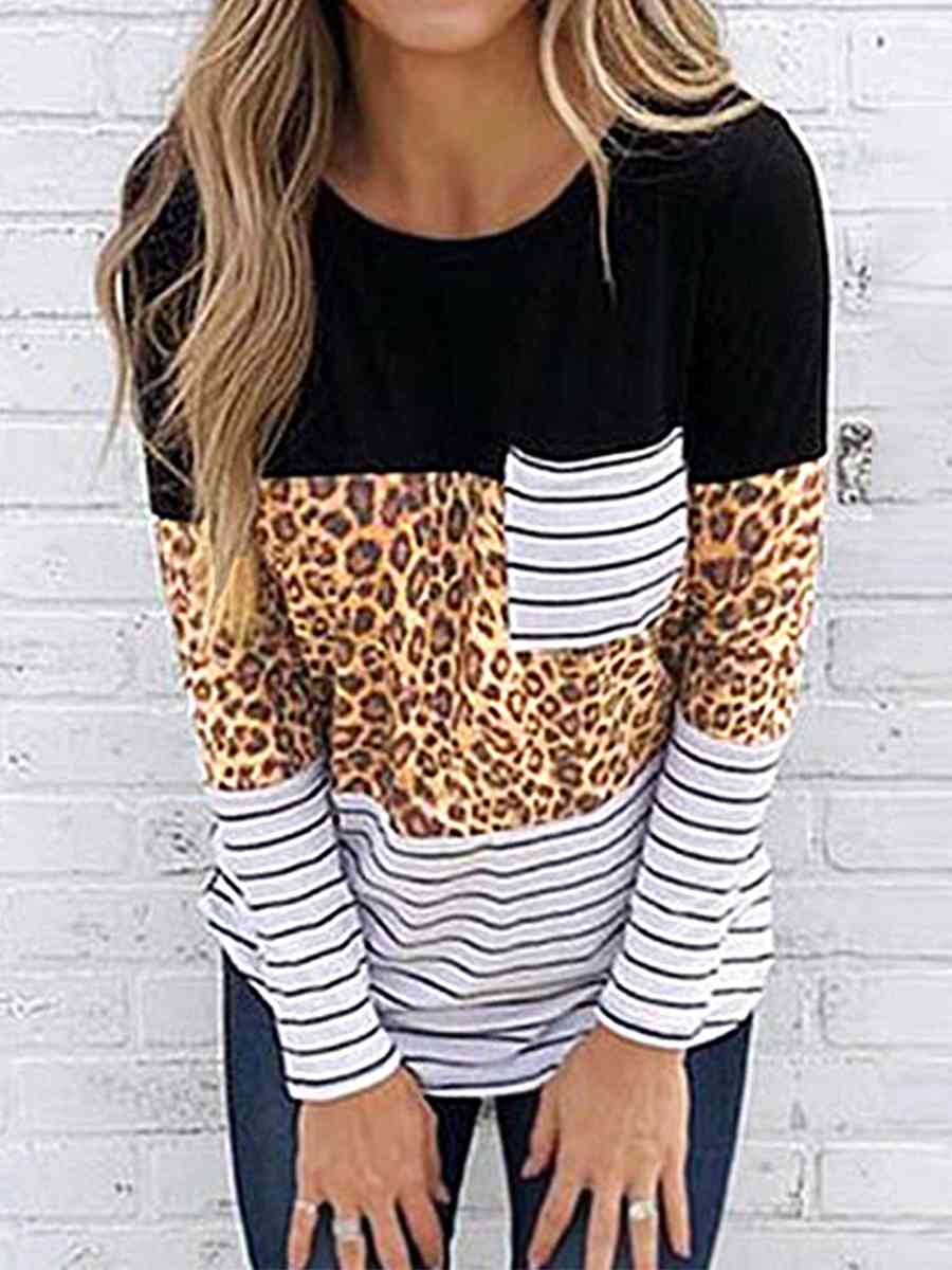 swvws Leopard Striped Long Sleeve T-Shirt