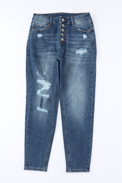 swvws Button-Fly Distressed Jeans with Pockets