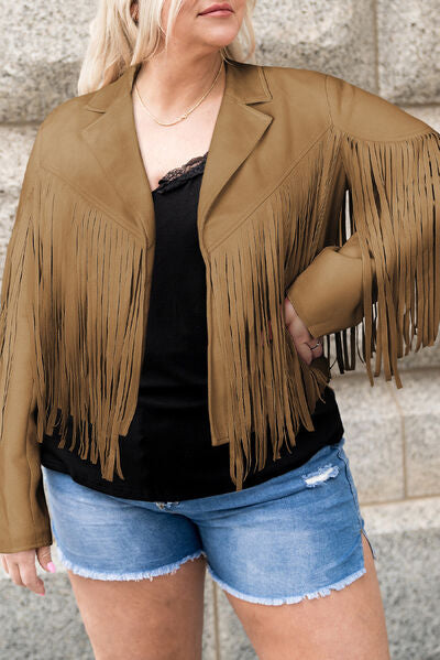 swvws Plus Size Fringe Open Front Jacket