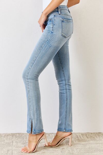 swvws Kancan Full Size Mid Rise Y2K Slit Bootcut Jeans