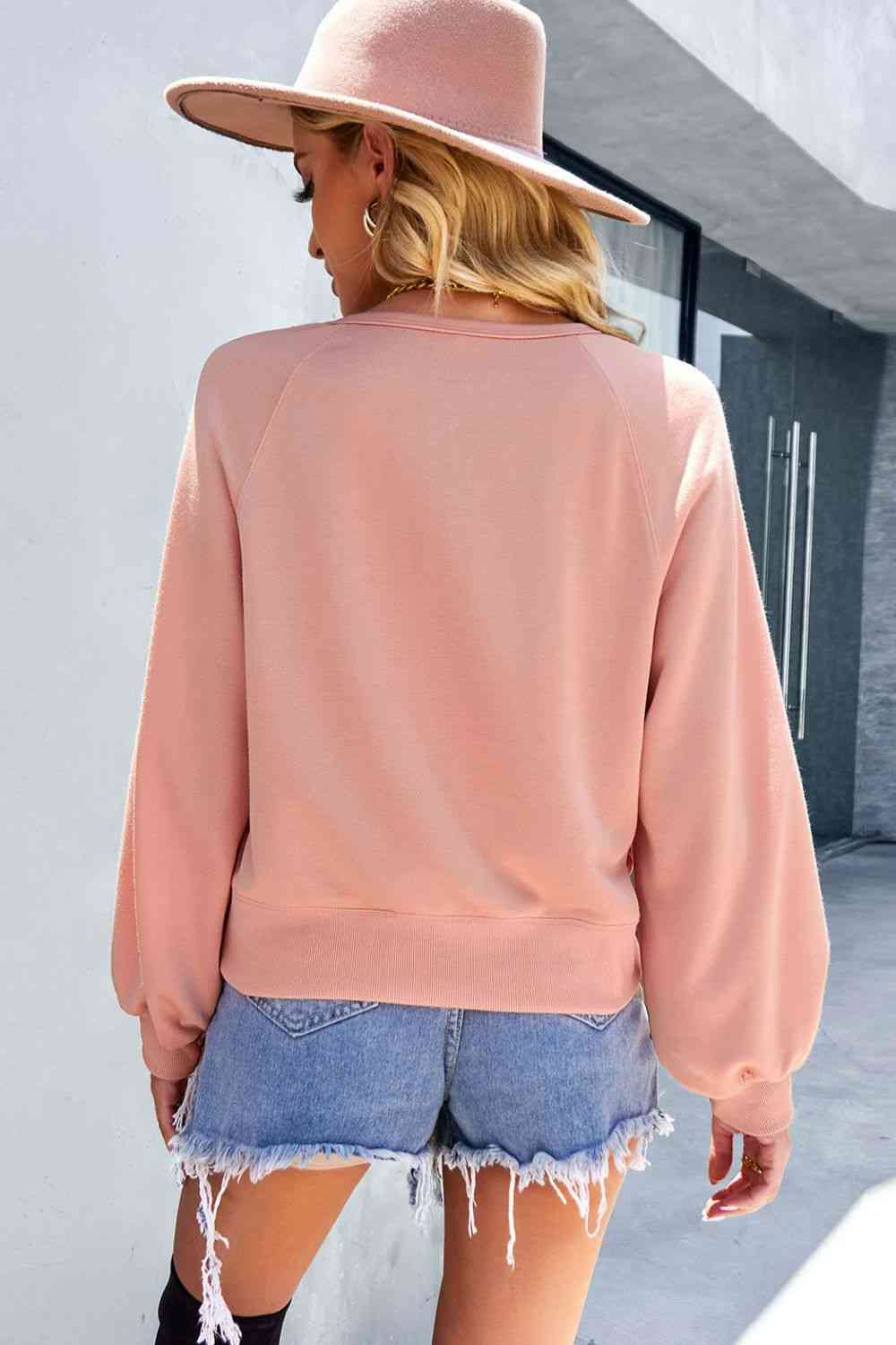 swvws Balloon Sleeve Henley Sweatshirt