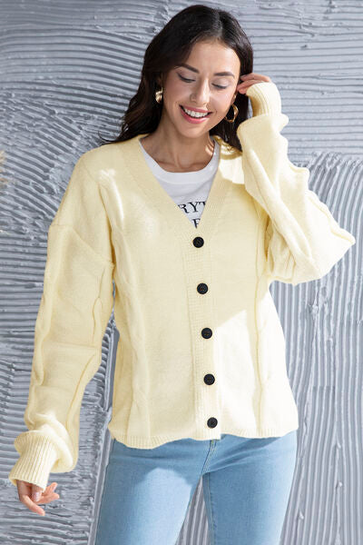 swvws Button Up V-Neck Drop Shoulder Long Sleeve Cardigan