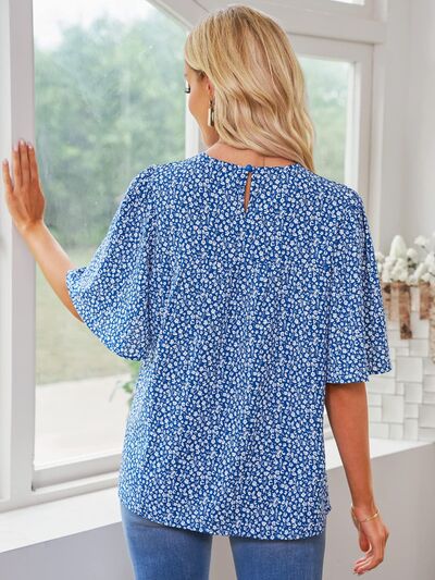 swvws Floral Round Neck Half Sleeve Blouse