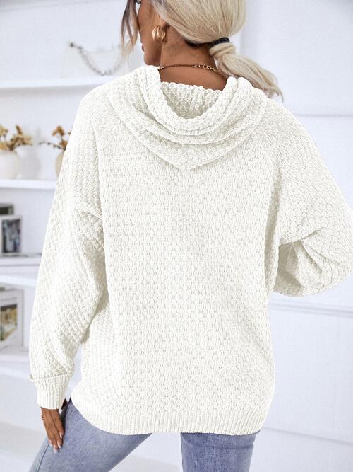 swvws Texture Drawstring Long Sleeve Hooded Sweater