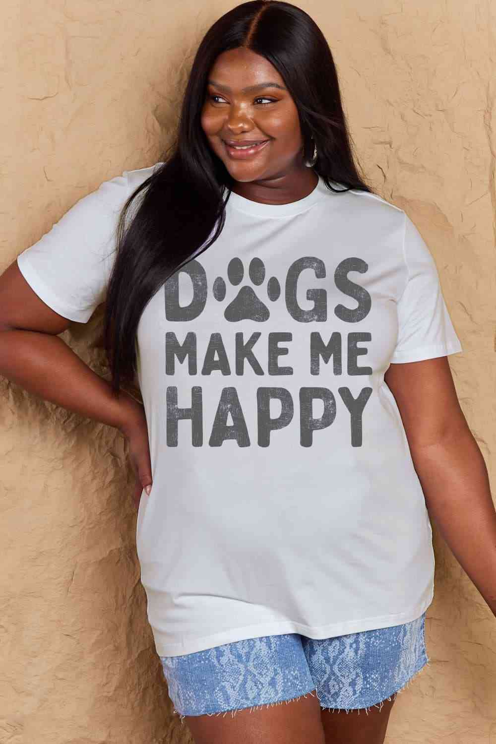 swvws Simply Love Full Size DOGS MAKE ME HAPPY Graphic Cotton T-Shirt