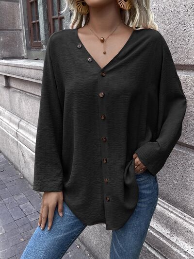 swvws Button Up V-Neck Long Sleeve Shirt