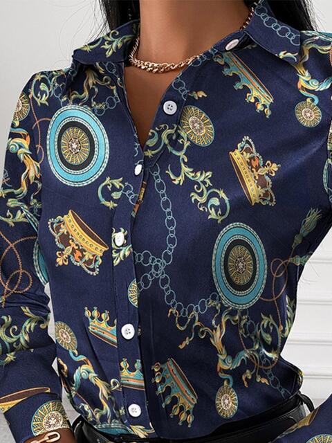 swvws Printed Collared Neck Long Sleeve Shirt