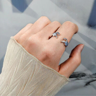 swvws Hand Heart Shape 925 Sterling Silver Open Ring