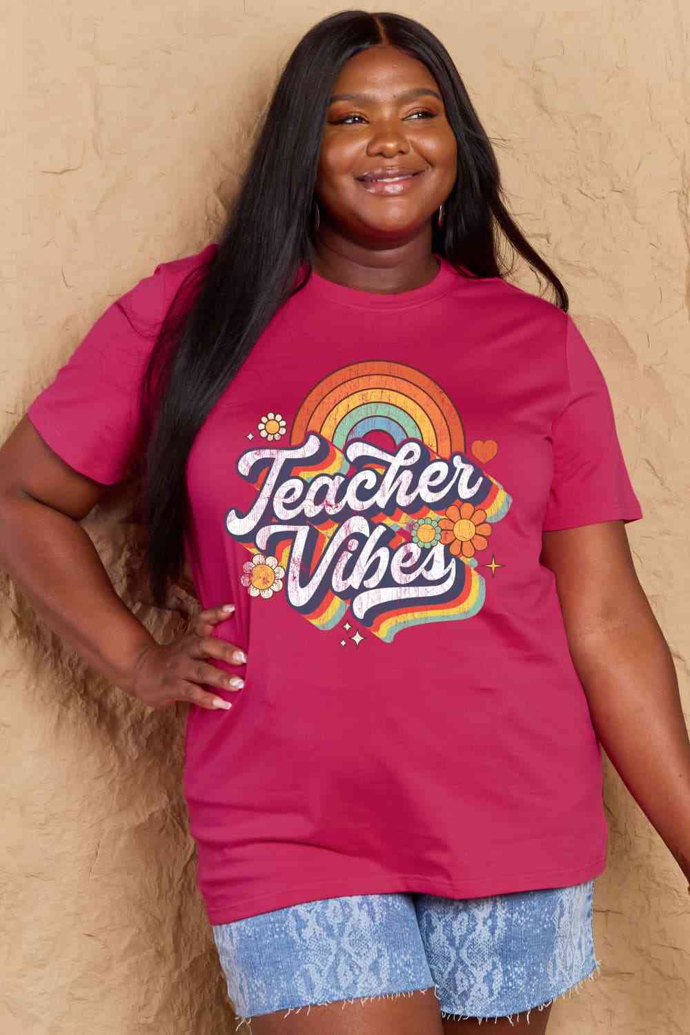 swvws Simply Love Full Size TEACHER VIBES Graphic Cotton T-Shirt