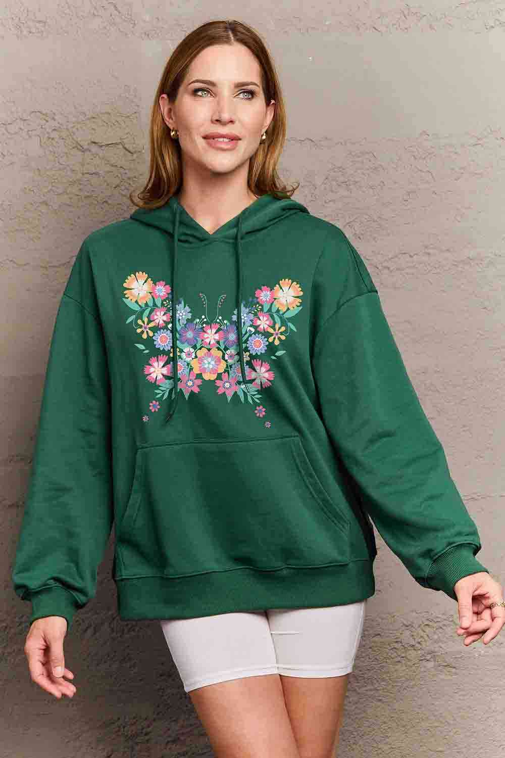 swvws Simply Love Simply Love Full Size Floral Butterfly Graphic Hoodie