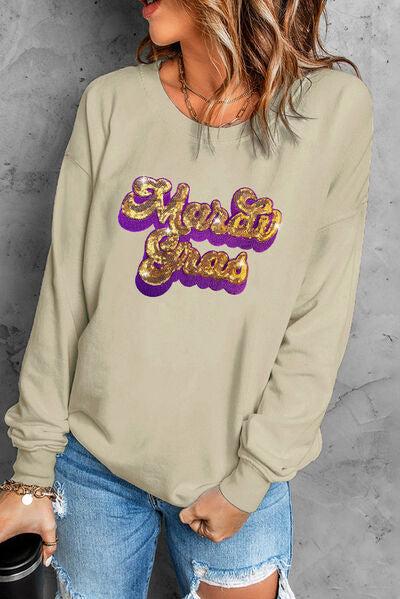 swvws Letter Graphic Sequin Round Neck Sweatshirt