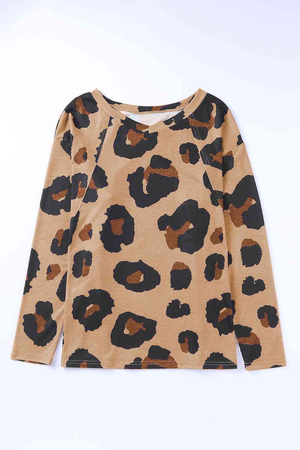 swvws Full Size Leopard Print Round Neck Long Sleeve Tee