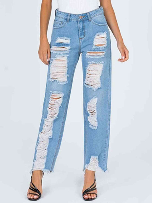 swvws Raw Hem Distressed Straight Jeans