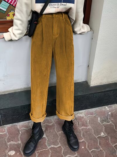 swvws Corduroy High Waist Cropped Straight Pants