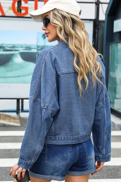 swvws Pocketed Button Up Dropped Shoulder Denim Jacket