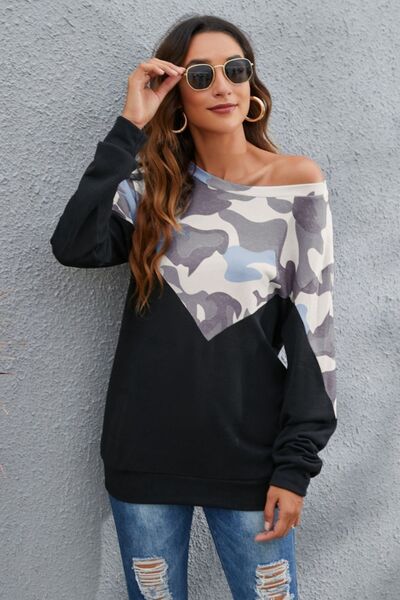 swvws Camouflage Round Neck Long Sleeve Sweatshirt