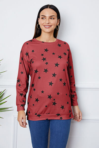 swvws Star Print Round Neck Dropped Shoulder Sweatshirt