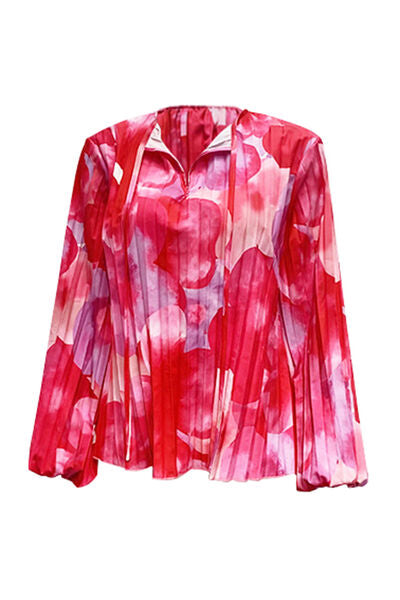 swvws Printed Tie Neck Balloon Sleeve Blouse