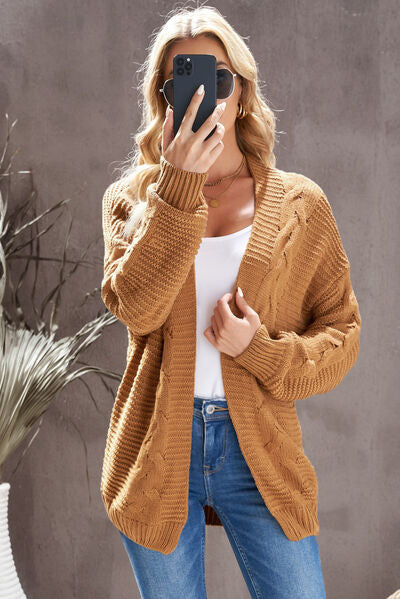 swvws Waffle-Knit Open Front Dropped Shoulder Sweater