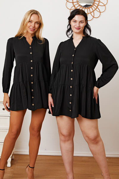 swvws Ruffled Button Up Long Sleeve Tiered Shirt