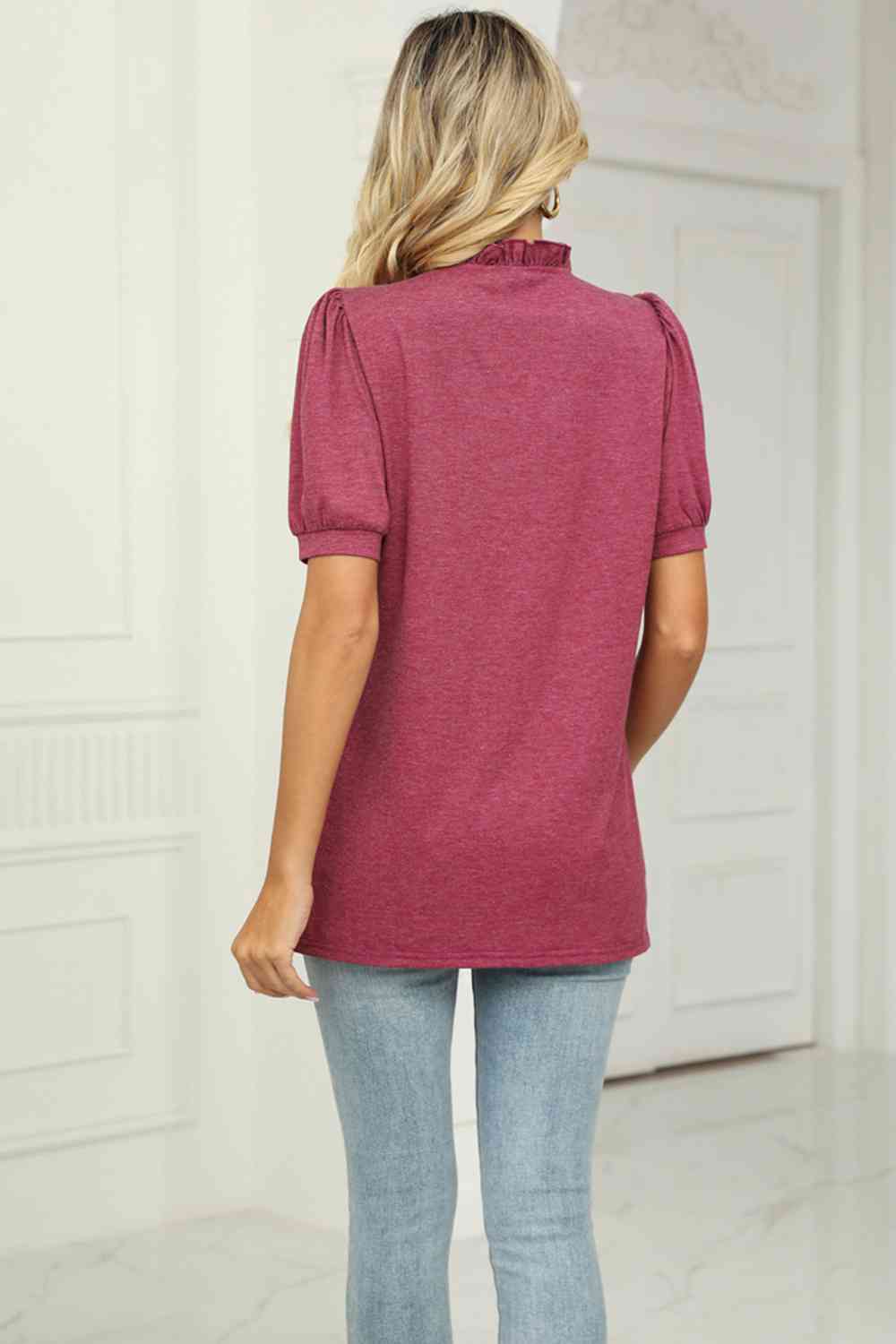 swvws Notched Neck Puff Sleeve T-Shirt