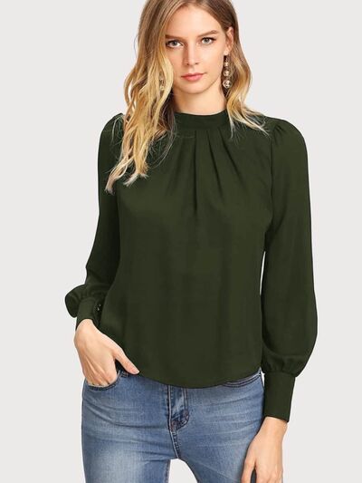 swvws Mock Neck Lantern Sleeve Shirt